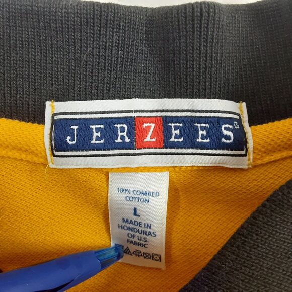 Jerzees #53 Adult Men's L Yellow Checkered Flag Collar Short Sleeve Polo... - Picture 5 of 8